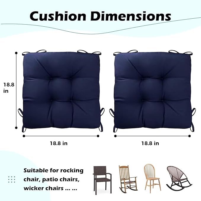 Set of 2 Outdoor Square Seat Cushions Waterproof Patio Seat Pad Floral Rocking - Image 6