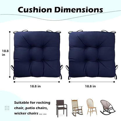 Set of 2 Outdoor Floral Square Seat Cushions Waterproof Patio Seat Pad Blue - Image 6