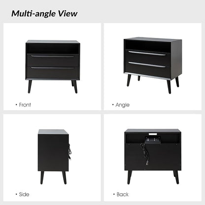 HULALA HOME End Table with Charging Station, Mid-Century Modern 2 Drawer and - Image 7