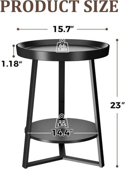 Gadroad Round End Table with Storage Shelf, 2 Tier Farmhouse Side Table - Image 3