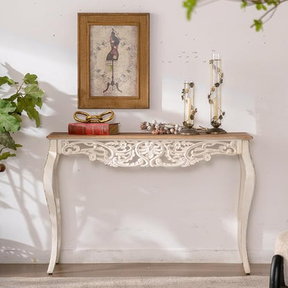 43.31” Vintage Antique Console Table, Weathered Wash Vintage French Country - Image 9