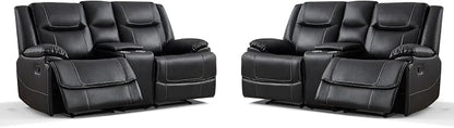 ANJ Geniune Leather Manual Loveseat Recliner Sofa Set of 2 - Image 9