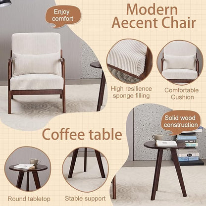 Mid-Century Modern Accent Chair & Coffee Table Set, Vintage Luxury 2-Piece - Image 4