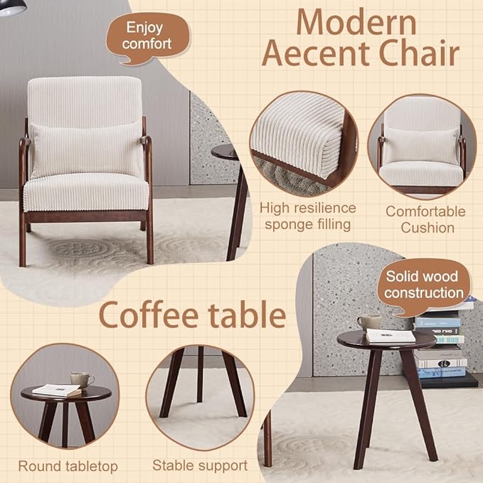 Mid Century Modern Accent Chair and Coffee Table Set Vintage Style Lounge Chair - Image 4