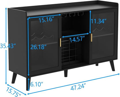 Loomie Wine Bar Cabinet with LED Light, Home Coffee Cabinet with Wine Rack and - Image 2