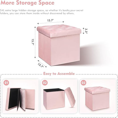 B FSOBEIIALEO Storage Ottoman Cube, Velvet Tufted Folding Ottomans - Image 3
