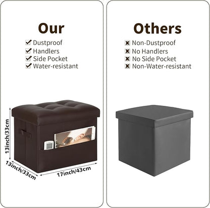 BelugaHelper Storage Ottoman Foot Rest Stool, Foldable Leather Footstool - Image 3