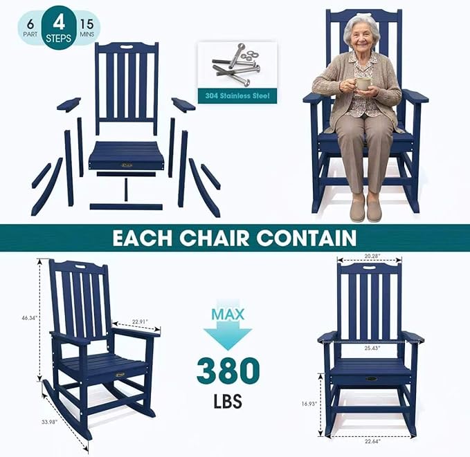 THOEOE Oversized Rocking Chair Set of 4, Outdoor Rocking Chair - Image 7