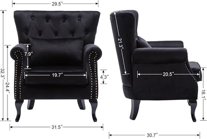 Set of 2 Mid-Century Modern Accent Chair, Velvet Armchair w/Tufted Back/Wood - Image 3
