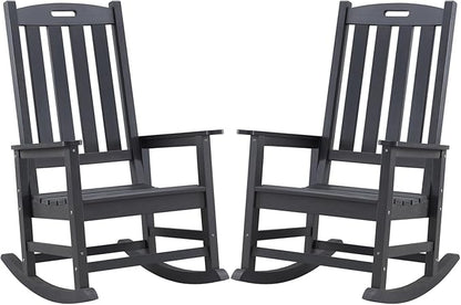 Psilvam Oversized Outdoor Rocking Chair Set of 2, HDPE Porch Rocker Chairs by PsilvamGardenFurniture
