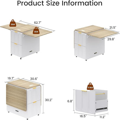 ModernMate 3-in-1 Folding Desk & File Cabinet, Fluted Multi-Storage Workspace - Image 3