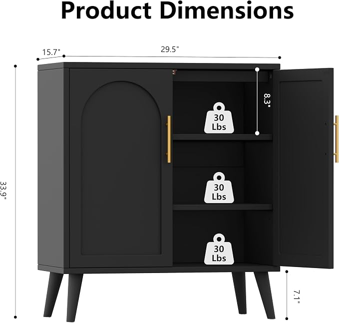Keehusux 15.7" D Black Buffet Cabinet - Image 3