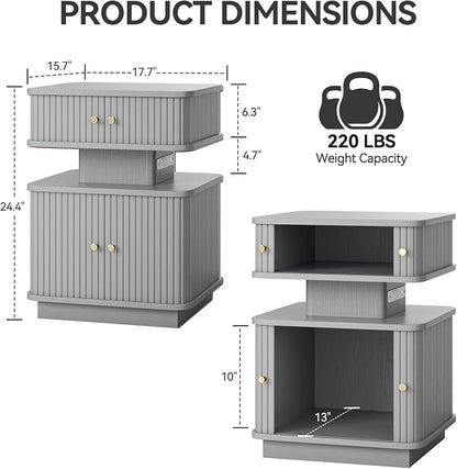 Nightstands Set of 2 with Charging Station, Modern Night Stands Set 2 with - Image 2
