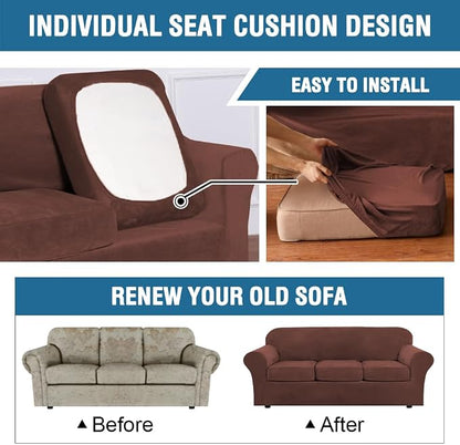 H.VERSAILTEX High Stretch Sofa Slipcover 4 Piece Cover Velvet Furniture - Image 6