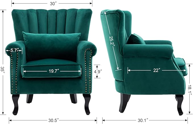 Mid Century Accent Chair Modern Tufted Wingback Armchairs Club Chair Velvet - Image 3