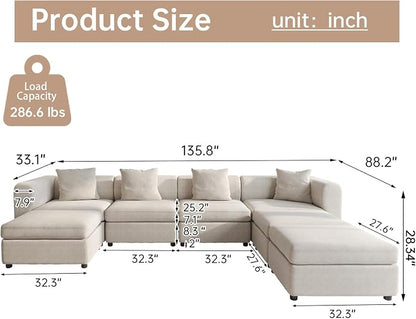 Guyii Modern 135.8" Long Oversized 7-Seater Velvet U-Shaped Sectional Sofa - Image 2