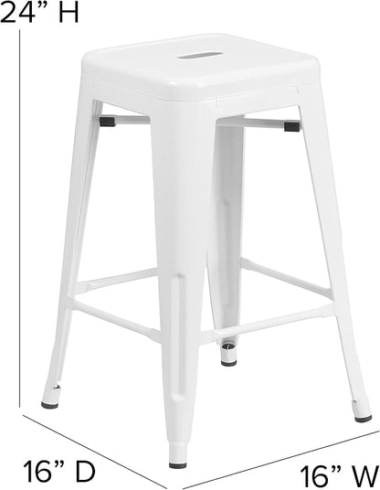 Flash Furniture Kai Commercial Grade 24" High Backless White Metal - Image 3