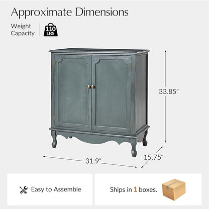 Solid Wood Sideboard with Adjustable Feet, 2 Shelves Storage Accent Cabinet - Image 2