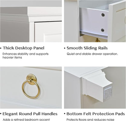 JOINICE White Night Stand with Charging Station, Modern Nightstand with 3 - Image 4