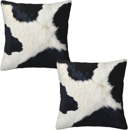 Black and White Western Cow Print Pillow Covers 18x18 Set of 2, Cowhide Accent by Tebjh