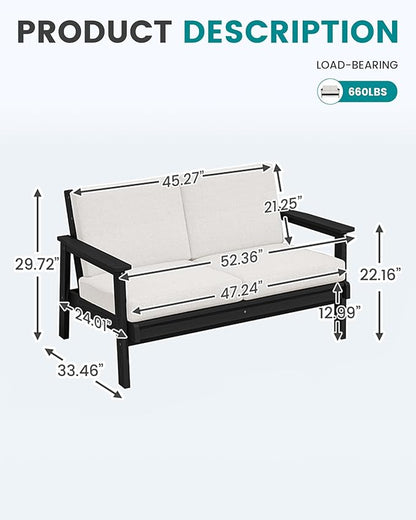 SERWALL HDPE Outdoor Patio Loveseat, All Weather Wood-Like Outdoor Sofa HDPE - Image 8