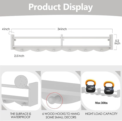 34Inch Nursery Bookshelves, Wall Floating Shelf Kids Coat Rack - Image 3