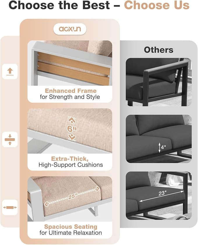 Aoxun Aluminum Patio Furniture Set, 2 Piece Luxury Outdoor Sectional - Image 4