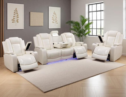 Power Recliner Sofa Set, Leather Reclining Couch & Chair Set, Living Room - Image 8