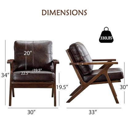 Bonzy Home Mid Century Modern Chair, PU Leather Accent Chairs Set of 2 - Image 2