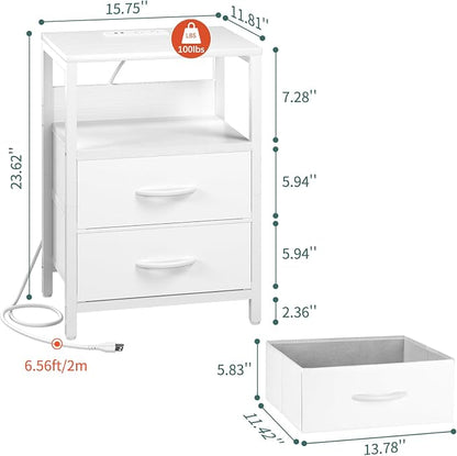 Yoobure Nightstand with Charging Station, Small Night Stand with Fabric Drawers - Image 3