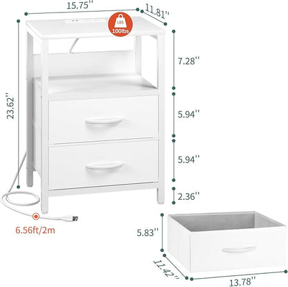 Yoobure Nightstand with Charging Station, LED Night Stand with Fabric Drawers - Image 3