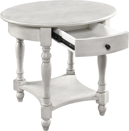 Oval End Table with Drawer, Solid Wood Sofa Side Storage Shelf, Traditional by MODERION-YourHomeSoulMate