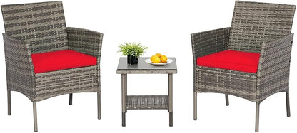 FDW | 3-Piece Patio Furniture Set | Gray & Red | Outdoor Wicker Furniture by FDW