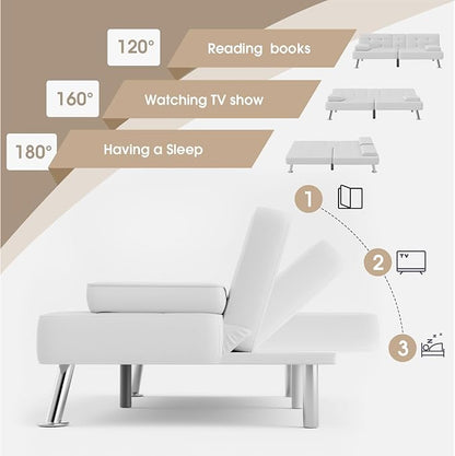 Flamaker Futon Sofa Bed Modern Folding Futon Set PU Leather Convertible - Image 4