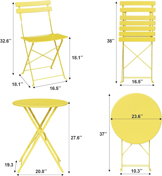 Bistro Table and Chairs Set of 2, 3 Piece Outdoor/Indoor Folding Patio Bistro - Image 5