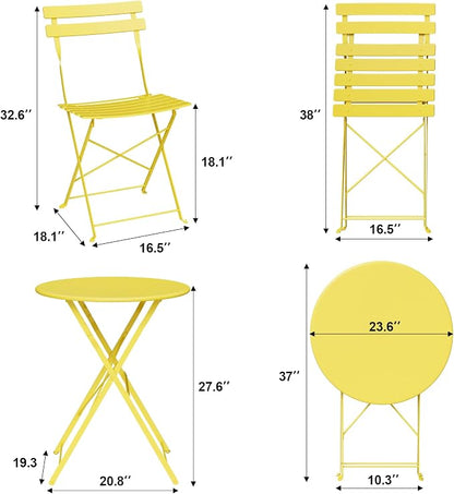 Bistro Table and Chairs Set of 2, 3 Piece Outdoor/Indoor Folding Patio Bistro - Image 5