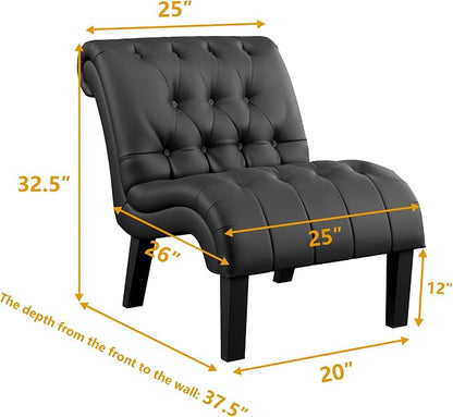 PU Leather Accent Chairs Set of 2 Button Tufted Upholstered Modern Armless - Image 2