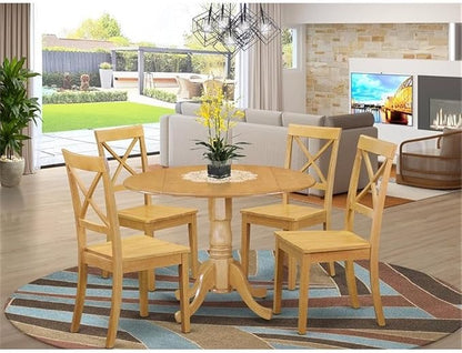 East West Furniture DLBO5-OAK-W 5 Piece Dining Set Includes a Round Dining Room - Image 2