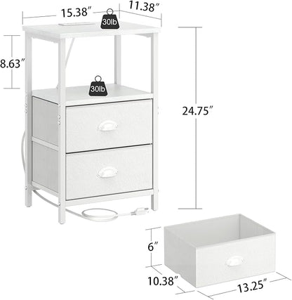 sthmec Nightstand with Charging Station, LED Night Stand with 2 Fabric Drawers - Image 3