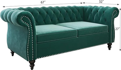 3 Piece Living Room Set, Velvet Chesterfield Sofa Loveseat Couch Chair - Image 7
