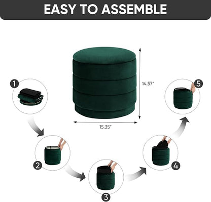 15" Upholstered Round Velvet Ottoman - Image 2