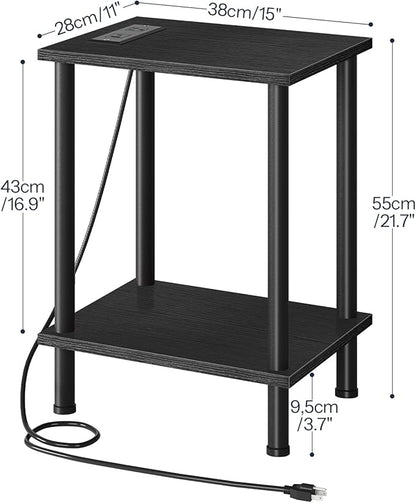 HOOBRO Side Table with Charging Station, Nightstand with 2-Layer Storage Shelves - Image 3