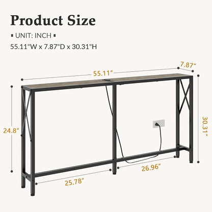 Gewudraw Sofa Table with Oulets and USB Ports, 55.1" Couch Table Behind Sofa - Image 3