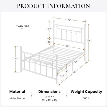 SHA CERLIN 14" Twin Size Metal Platform Bed Frame/Victorian Headboard and - Image 2