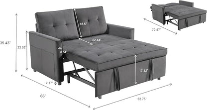 Sofa Bed, Pull Out Couch with Side Pockets, 3 in 1 Velvet Fabric Loveseat - Image 2