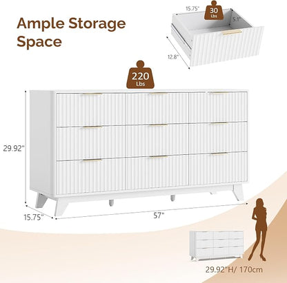 VINGLI 9 Drawer Dresser White Fluted Dresser - Image 2