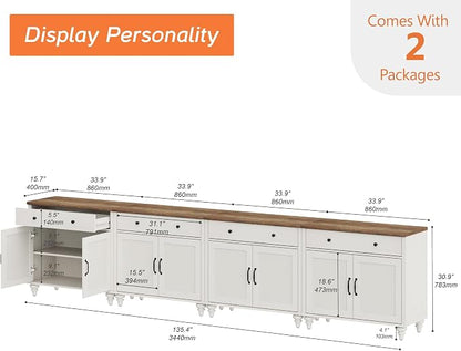 WAMAPT Buffet Cabinet with 8 Doors and 4 Drawers, Large Coffee Bar Table Wood - Image 2