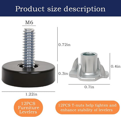 24 PCS M6 Thread Furniture Feet Levelers, Furniture Leveling Feet - Image 2