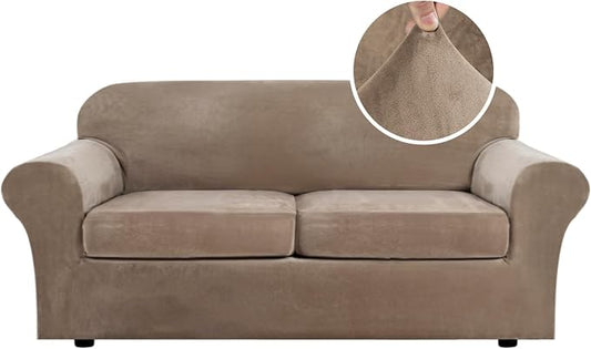 H.VERSAILTEX Real Velvet Plush 3 Piece Stretch Sofa Covers Couch Covers by HVERSAILTEX