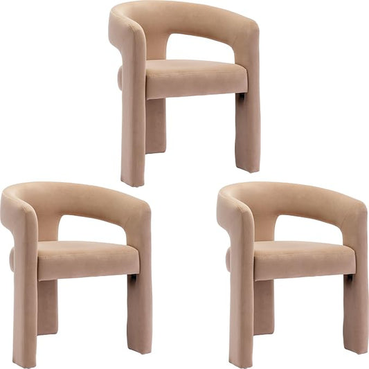 BESTANO Set of 3 Modern Velvet Fabric Upholstered Dining Chairs by BESTANO